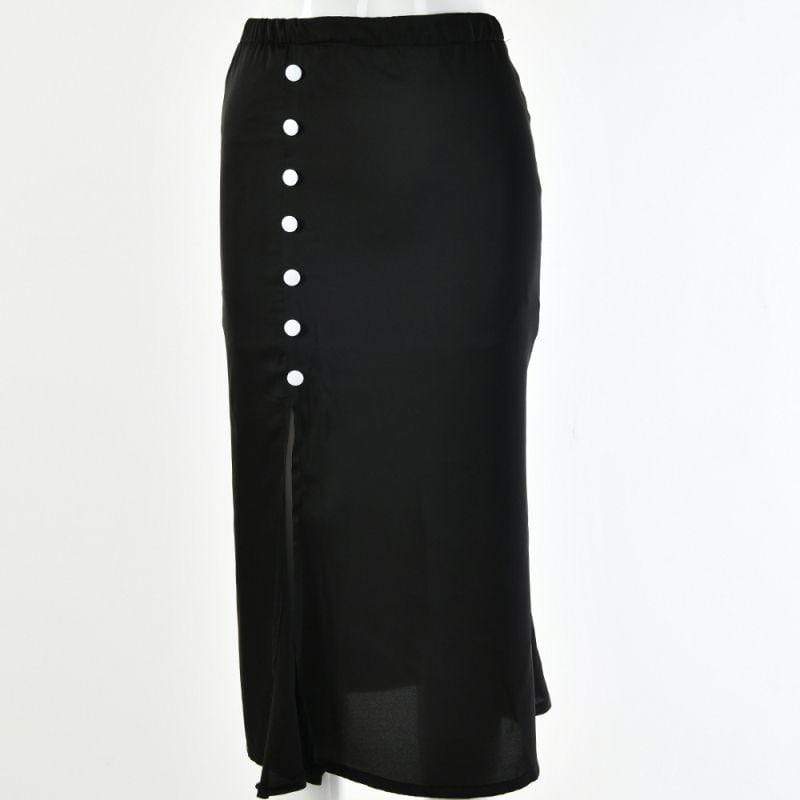 Unique Side-slit Buttoned Design Women Summer Casual Midi Skirt