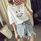 Unique Smiling Face Design Women Solid Color Half-sleeve T-shirt