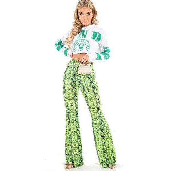Unique Snakeskin Print Neon Color Women Flare Pants