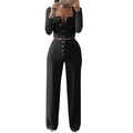 Unique Square Neck Long Sleeve Stripes Pattern Buttoned Women Wear Set