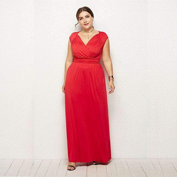 Unique Sweetheart Neck Cap Sleeve Plus Size Maxi Party Dress