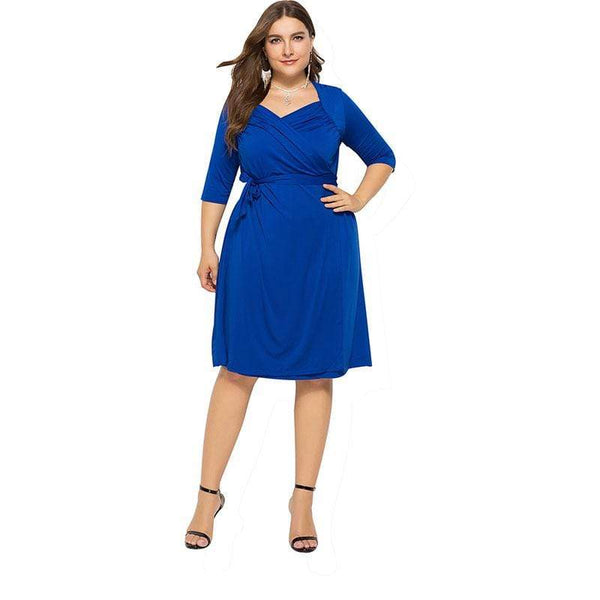 Unique Sweetheart Neck Pleated Design Solid Color Dress