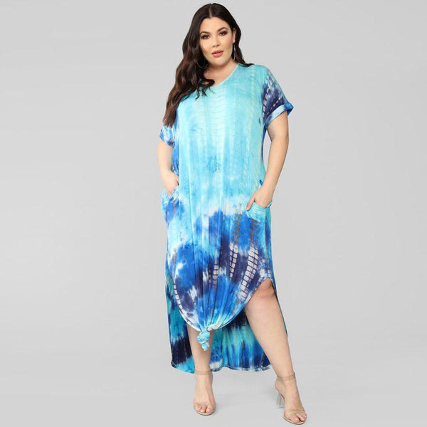 Unique Tie-dye Design Short-sleeve Loose Pattern Plus Size Dress