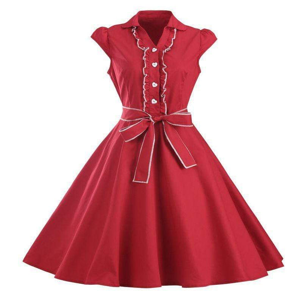 Unique Vintage Style Young Women Solid Color Bowknot Slim Dress