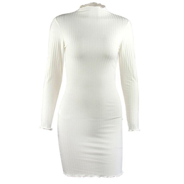 TIY Clothing Unique Wave Mock Neck Design Women Solid Color Sexy Tight Dress TIY