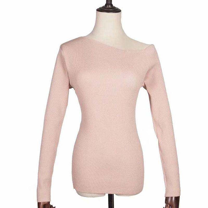 TIY Clothing Unique Women Oblique Shoulder Long-sleeve Solid Color Knitwear TIY