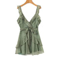 V Neck Sleeveless Ruffle Design Women Summer Mini Dress