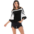TIY Clothing Vintage Fashion Round Neck Cold Shoulder Flare Sleeves Back Zipper Design Women Blouses TIY