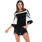 TIY Clothing Vintage Fashion Round Neck Cold Shoulder Flare Sleeves Back Zipper Design Women Blouses TIY