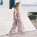 TIY Clothing Vintage Floral Print Women Long Skirt High Waist Trousers TIY