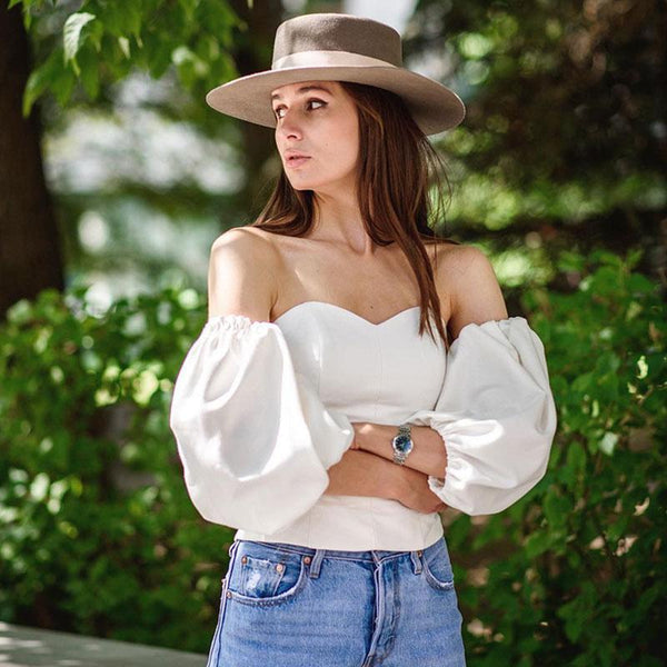 TIY Clothing Vintage Off-shoulder Pattern Solid Color Casual Blouse TIY