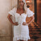 TIY Clothing Vintage Palace Pattern Square Neck Puff Sleeve Lace-up White Dress TIY
