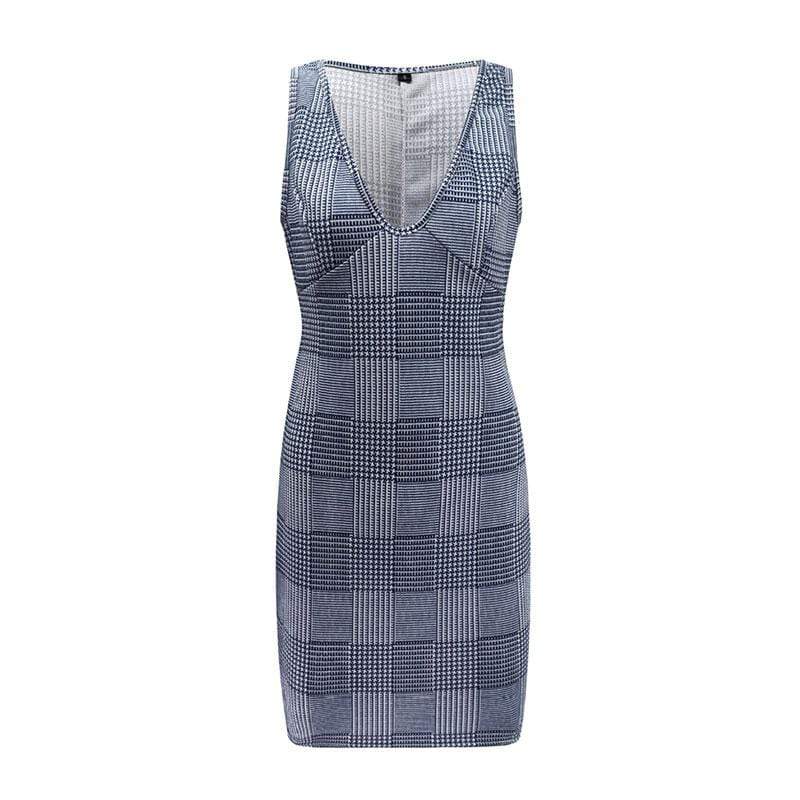 TIY Clothing Vintage Plaid Pattern Women V Neck Sleeveless Casual Mini Dress TIY