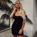 TIY Clothing Vintage Square Neck Frill Puff Sleeve Unique Lace Up Design Mini Dress TIY