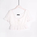 TIY Clothing Vintage Square Neck Puff Sleeve Ruffled Embroidery Design Crop Top TIY