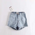 TIY Clothing Vintage Style Stone-washed High-waisted Figure Flattering Denim Shorts TIY