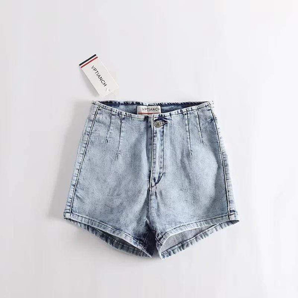 TIY Clothing Vintage Style Stone-washed High-waisted Figure Flattering Denim Shorts TIY