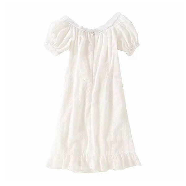 TIY Clothing Vintage Style Women Frilled Off-shoulder Lace-up Summer Dress TIY