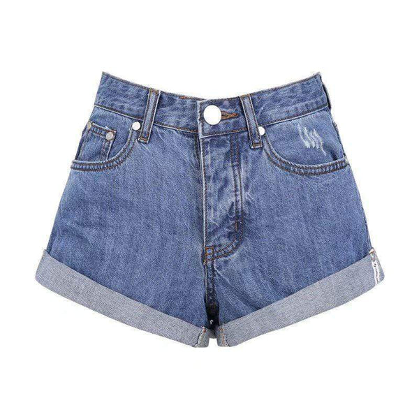 TIY Clothing Vintage Style Women Sexy Solid Color Turn Up Denim Shorts TIY