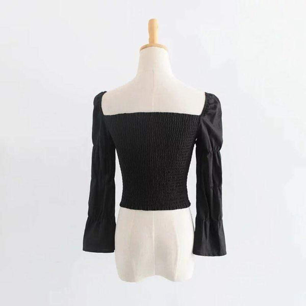 TIY Clothing Vintage Style Women Square Neck Puff Sleeve Figure Flattering Blouses TIY