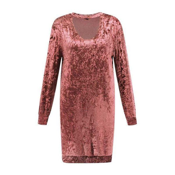 TIY Clothing Vintage Velvet Fabric Women Solid Color Long Sleeves Loose Dress TIY