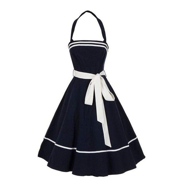 TIY Clothing Vintage Women Elegant Sexy Backless Halter Pattern Curvy Dress TIY