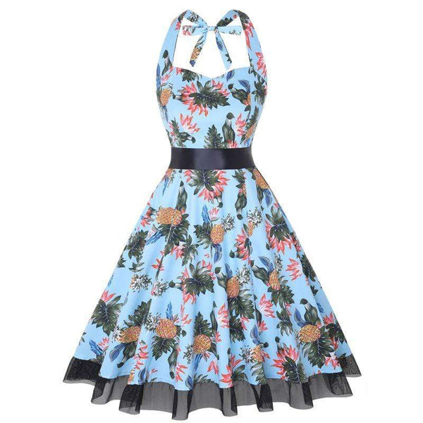 TIY Clothing Vintage Women Sexy Backless Halter Pattern Curvy Swing Dress TIY