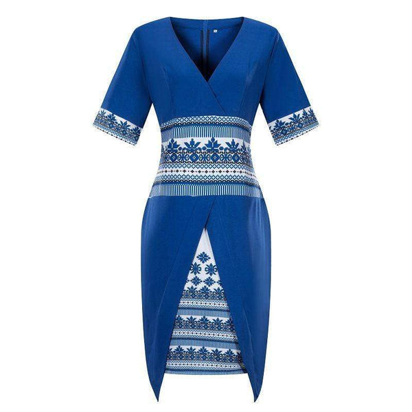 Women Fashion Bright Color Slimming Defined Waist Short Sleeves Dress