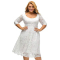 Women Round Collar Three Quarter Sleeve Lace Knee Length Dress