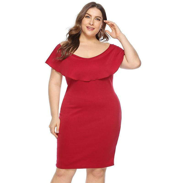 Women Ruffle Pattern Off-shoulder Solid Color Plus Size Party Dress