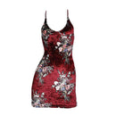 Women's New Fashion Hot Sale Flowers Printed Backless Sexy Black Red Off Shoulder Straps Mini Dress