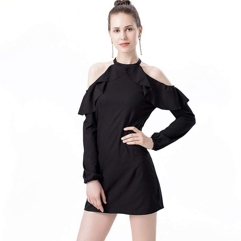 Women's Summer Off Shoulder Black Dress With Long Sleeves