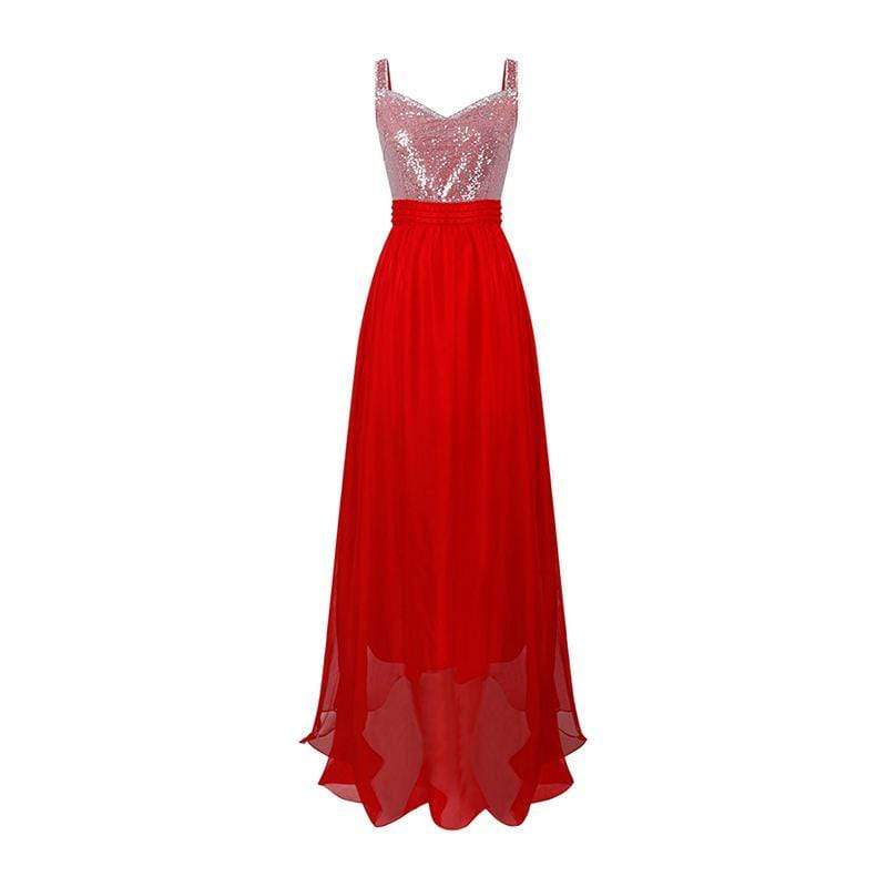 Women Sequin Design Bright Color Long Length Prom Slip Dress