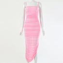 Women Sexy Solid Color Creased Side-slit Figure Flattering Slip Dress