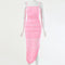Women Sexy Solid Color Creased Side-slit Figure Flattering Slip Dress