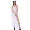 Women Sexy Solid Color Halter Crop Top See-through Side-slit Skirt Chiffon Set