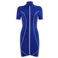 Women Sexy Stand Collar Short-sleeve Zipper Bodycon Dress