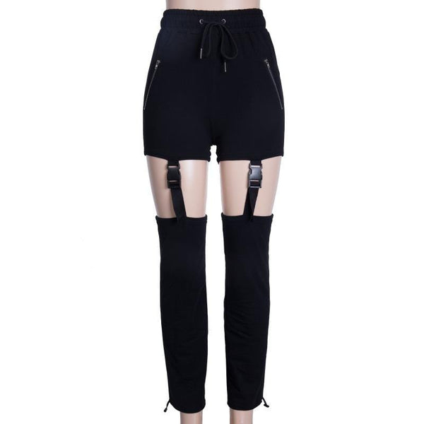 Women Sexy Street Style Sling Design Solid Color Jogger Pants