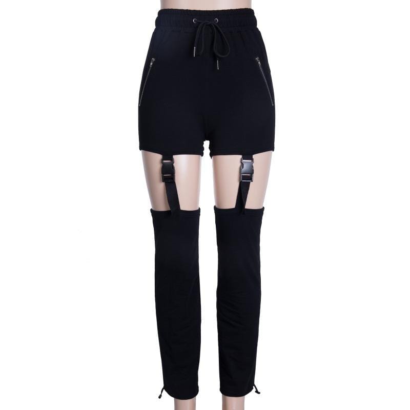 Women Sexy Street Style Sling Design Solid Color Jogger Pants