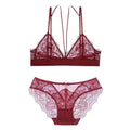 Women Sexy Ultrathin Triangle Pattern Lace Wireless Bra Set