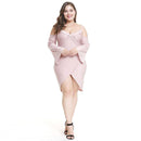 Women Sexy V Neck Off-shoulder Design Solid Color Plus Size Tight Dress