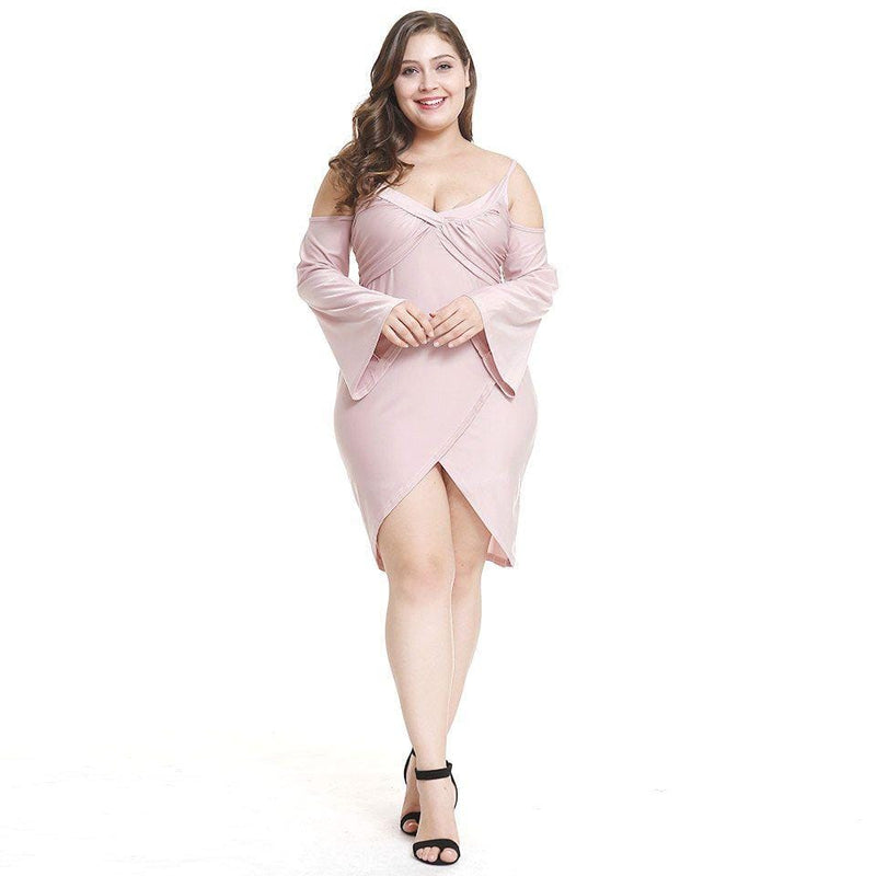 Women Sexy V Neck Off-shoulder Design Solid Color Plus Size Tight Dress