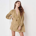 Women Sexy V Neck Tassels Decor Leopard Print Loose Chiffon Dress