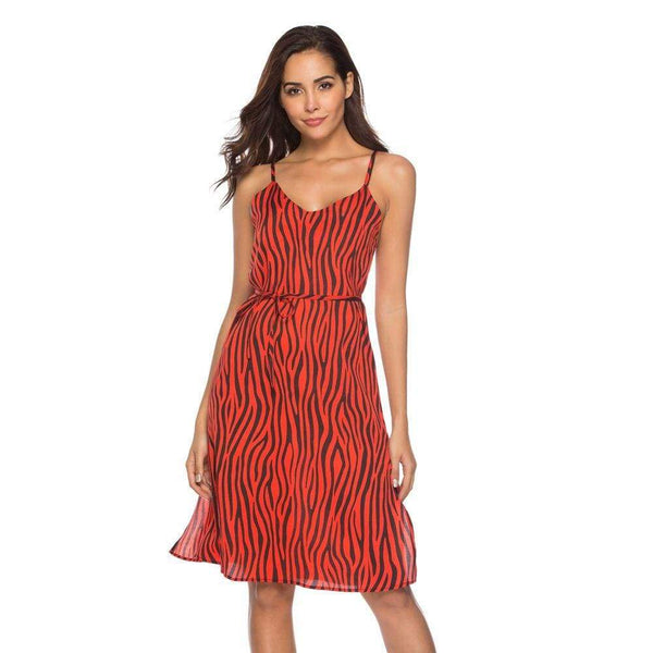 Women Sexy Zebra Pattern Casual Chiffon Slip Dress