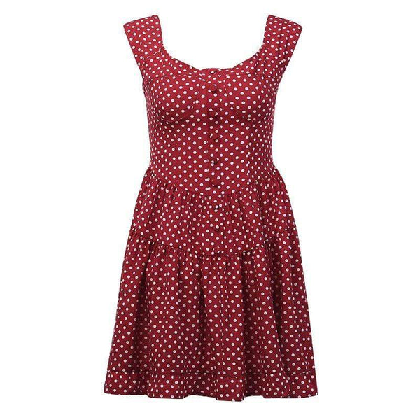 Women Sleeveless Polka Dot Printed Vacation Style Casual Dress