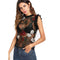 Women Sleeveless Sexy See-through Mesh Flower Embroidered Top