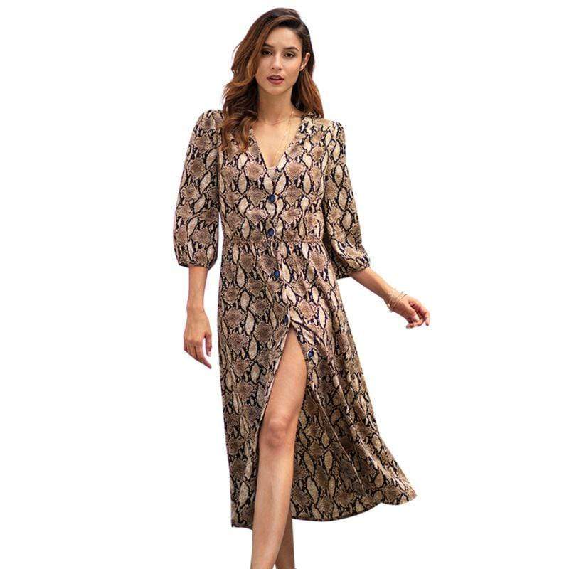 Women Snakeskin Print Loose Pattern Ethnic Dress