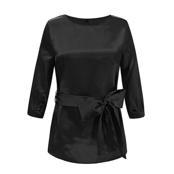 Women Solid Color Bowknot Design Three-quarter Sleeve Blouse