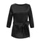 Women Solid Color Bowknot Design Three-quarter Sleeve Blouse