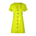 Women Solid Color Casual Style Short Sleeves Single Breasted Dress
